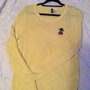 H&M yellow sweater with cherry patch